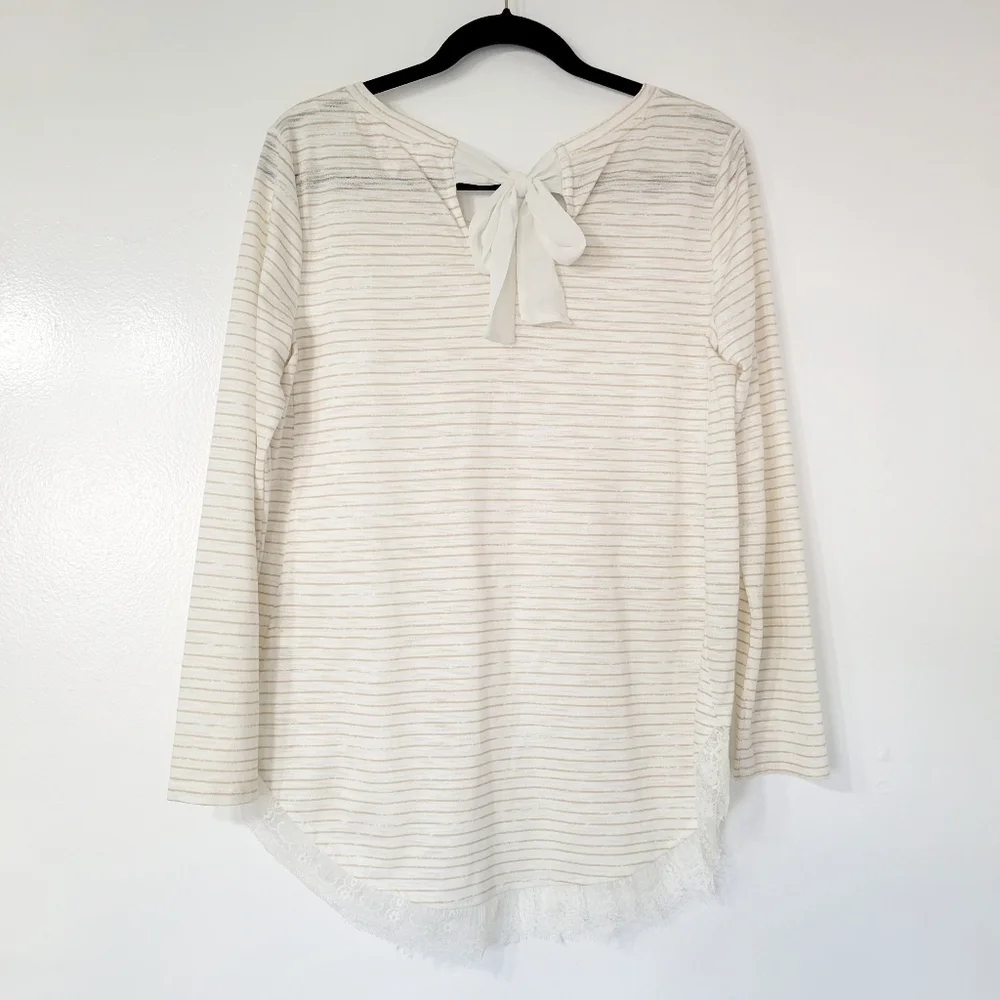 LC Lauren Conrad Cream & Tan Lace Hem Tunic Size Medium - Picture 3 of 10